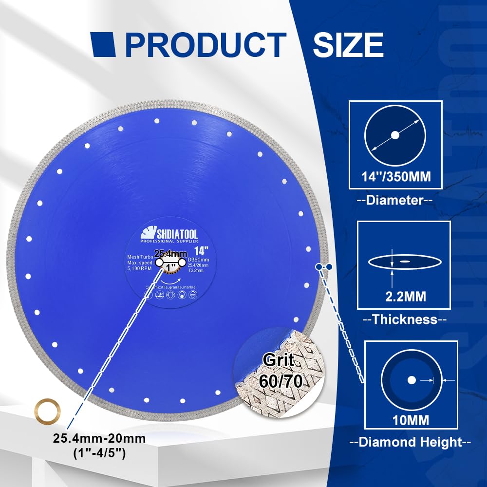 SHDIATOOL Disco de corte de diamante, red turbo con segmento de llanta en X, para azulejos de cerámica, diámetro de 300 mm