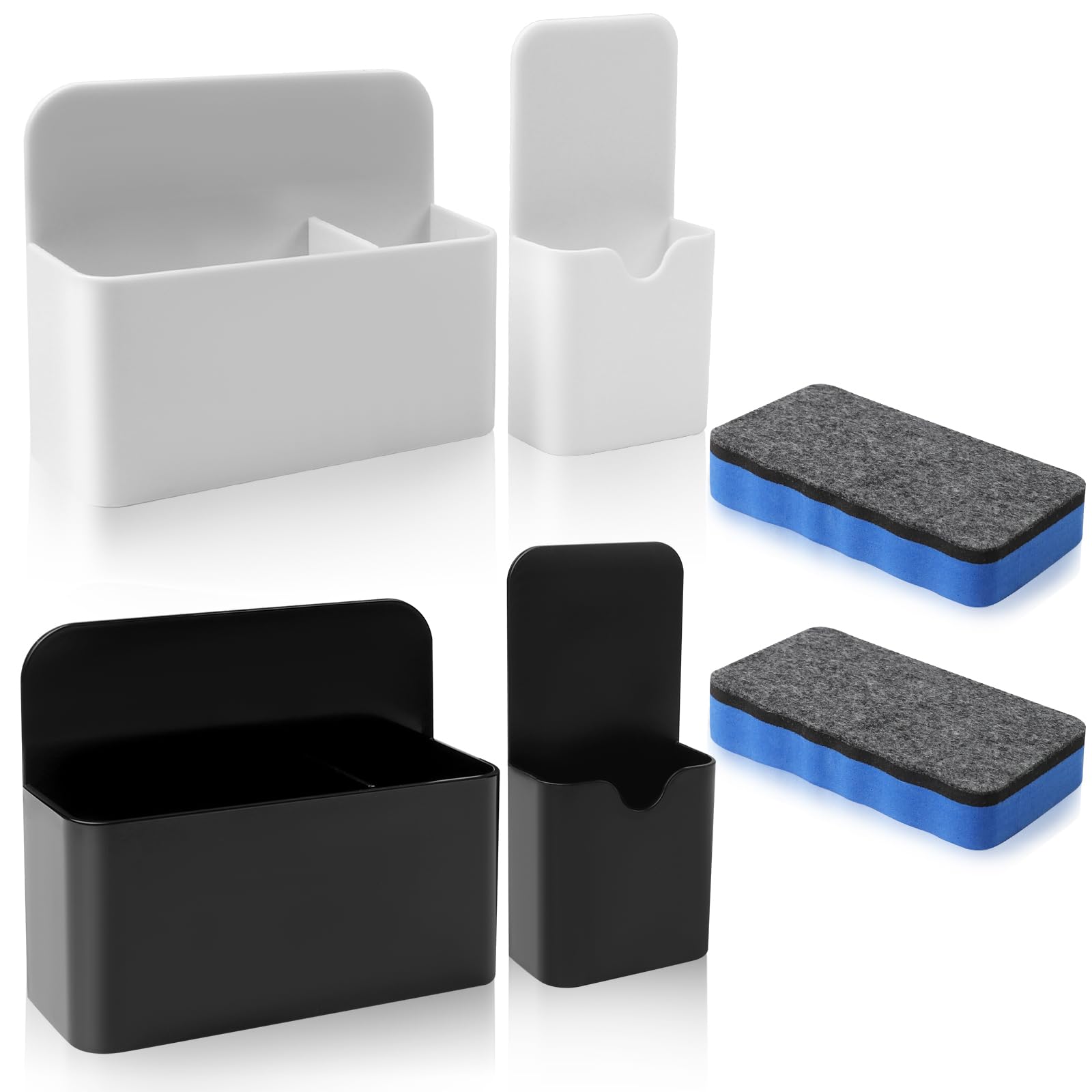 XIXUANAI 6 PCS Magnetic Pen Holder Set, Whiteboard Pen Holders with 2 White Board Eraser, Adjustable Dry Erase Marker Holders, Magnetic Marker Holder for Whiteboard Fridge Locker School Office Home