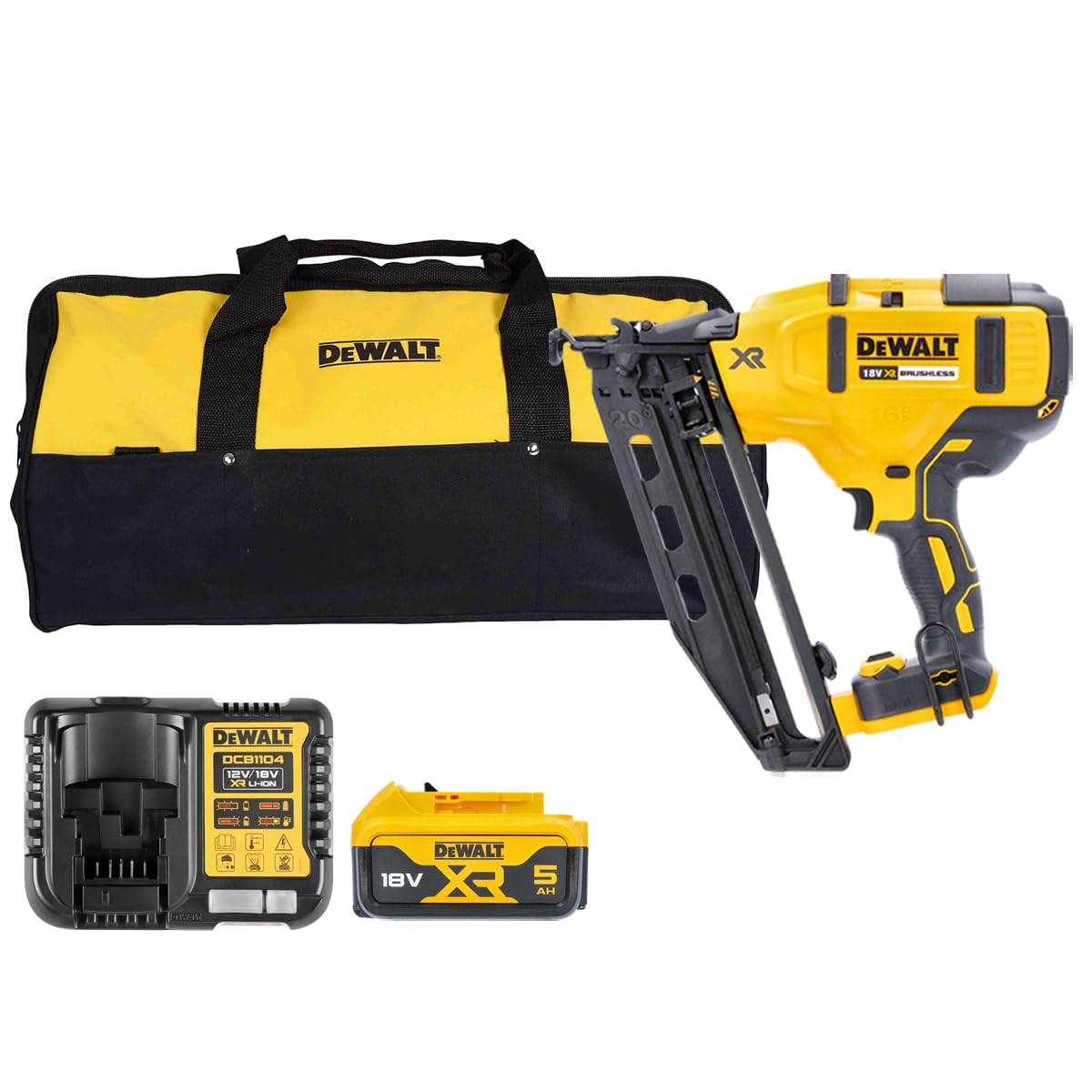 Dewalt Dcn660n 18V Brushless Second Fix Nailer With 1 X 5.0Ah Battery Charger & 24" Bag