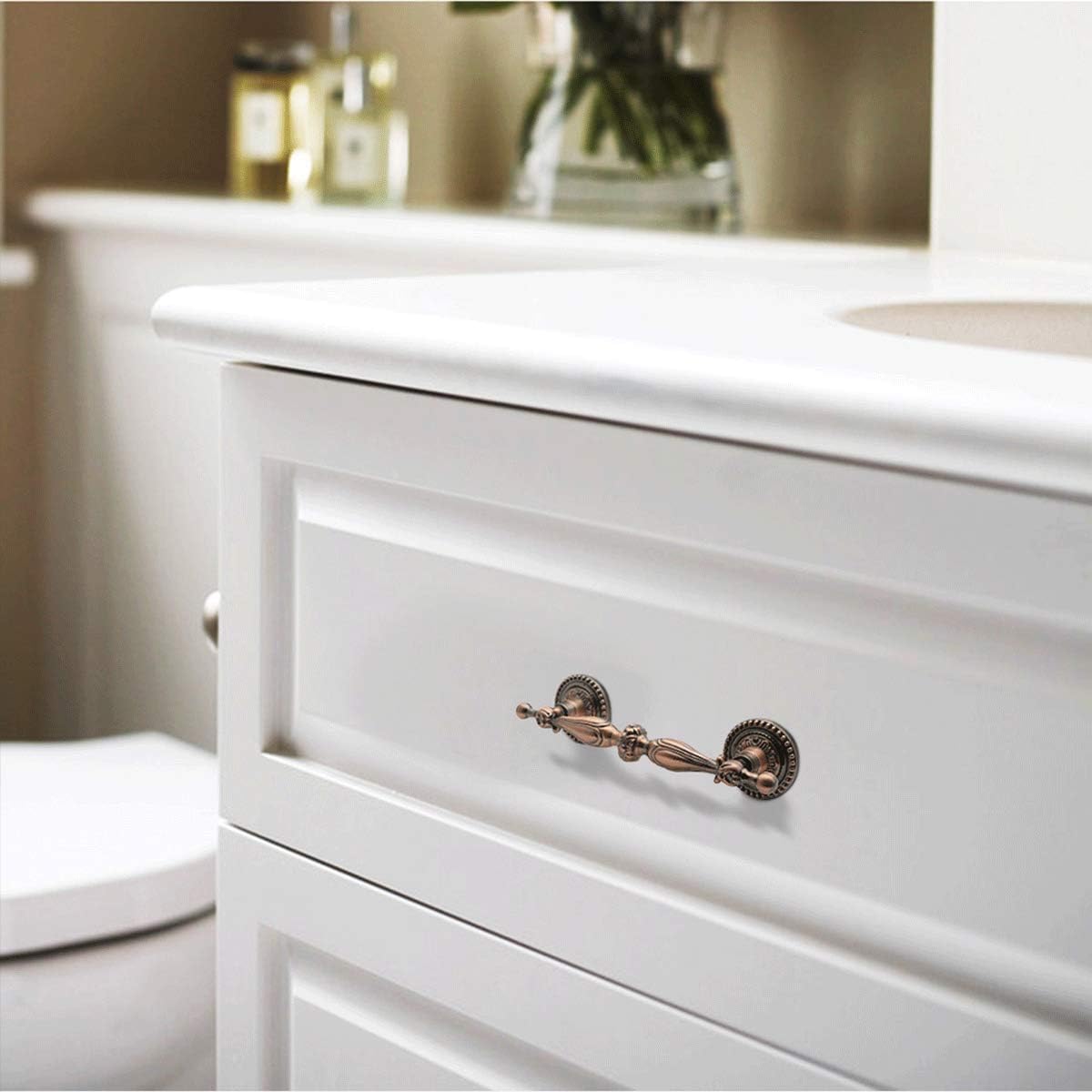 10Pack|5'' Kitchen Cabinet Pulls Antique Copper Drawer Handle Euro Style,Vintage Dresser Closet Pull Door Handle Furniture Hardware
