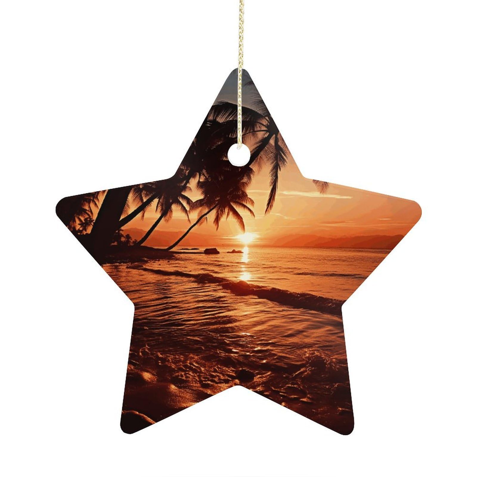 Fodpand Women's Style Dusk Tropical Beach Palm Ornament With String, Keepsake Hanging Decorations,Ceramic Ornaments For Men Indoor Home Holiday Party Gifts