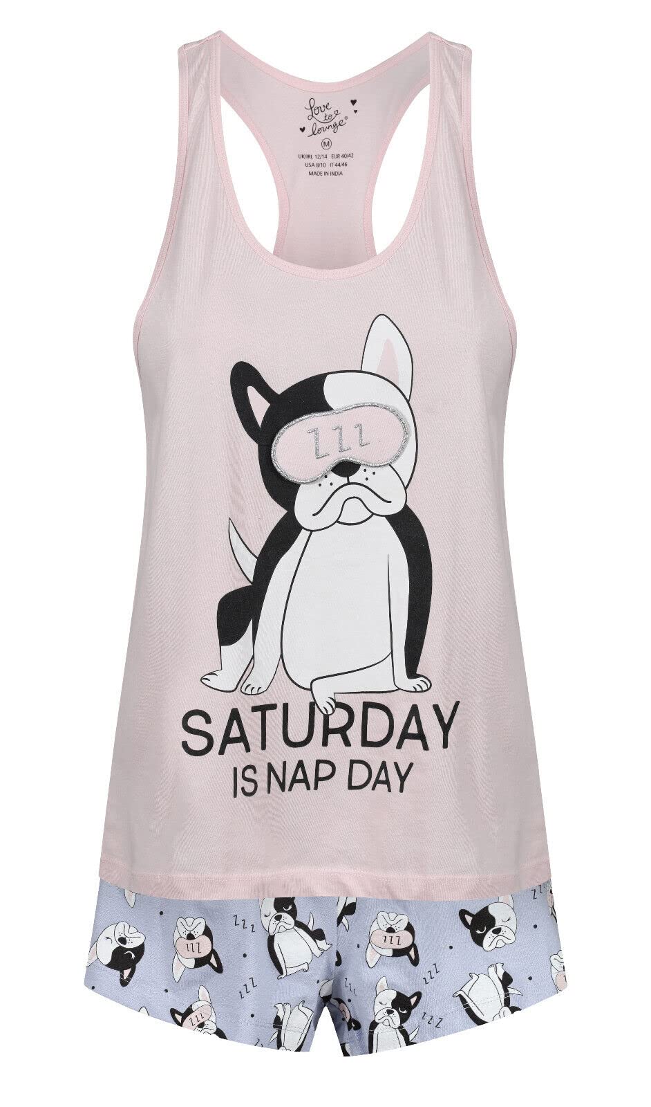 Ex UK Store Ladies Short Pyjamas PJ Set Sizes 4 to 24 Vest Top Shorts Saturday Nap Day (S)