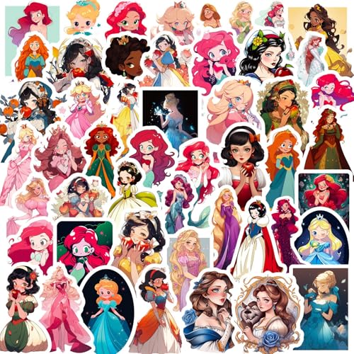 50枚セット カラフル プリンセス キッズ ステッカー かわいい アニメ おしゃれ 防水 トレンディ 落書き 漫画 アウトドア DIY スノーボード スーツケース ギター 車 バイク 自転車 水筒 ヘルメット パソコン 携帯 ノート