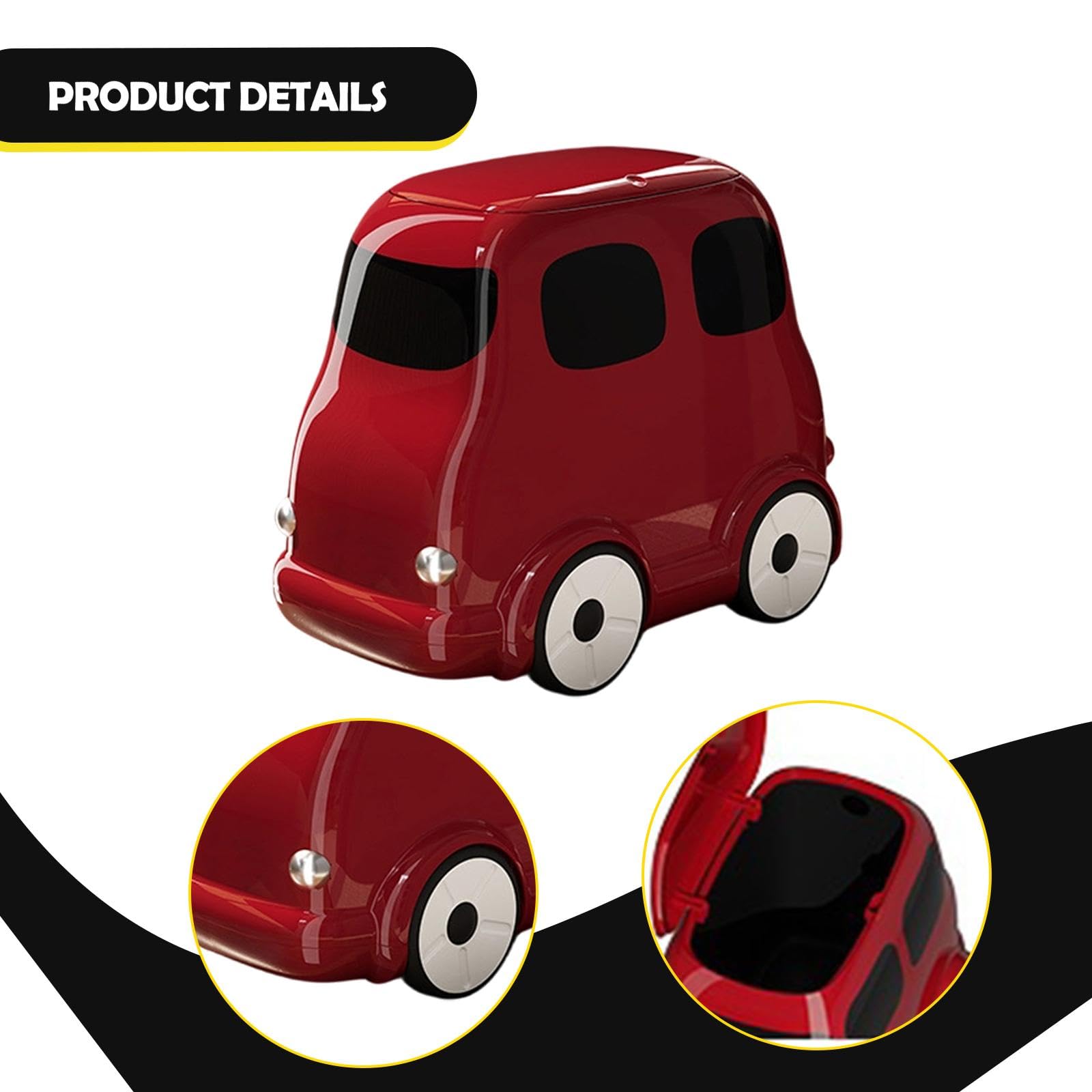 Cestino con Ruote, Pattumiera, Elemento Decorativo per Scuola, Ufficio, Camera degli Ospiti, Rosso