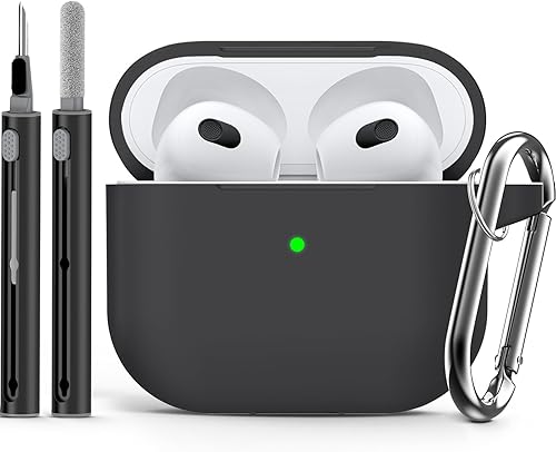 Funda para AirPods de 3 generación con kit de limpieza, funda protectora de silicona suave para Apple AirPods de 3 generación con llavero, funda a