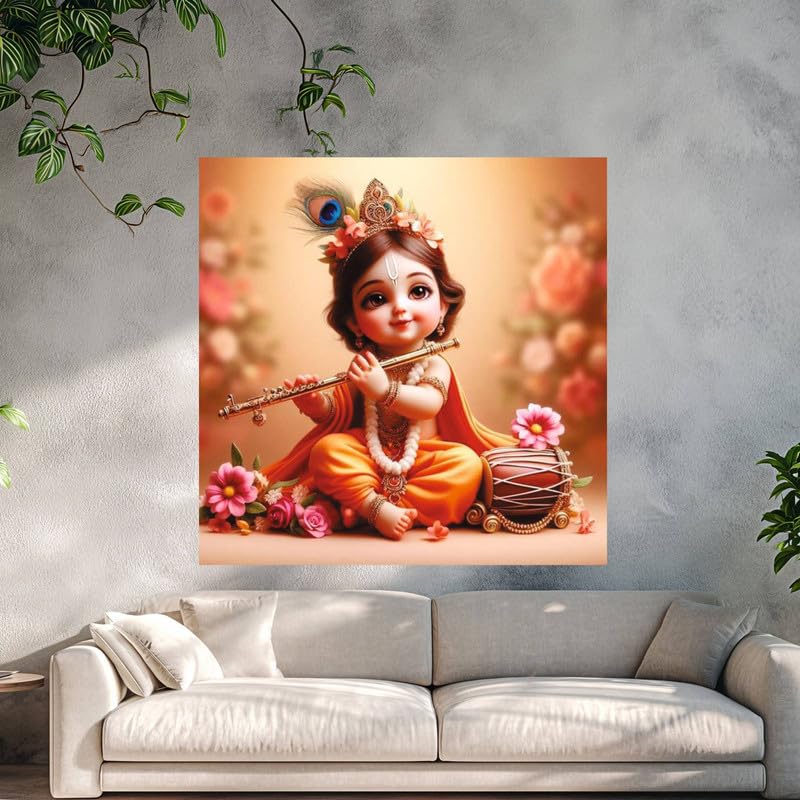 Image of British Terminal Cute little Bal Gopal Baby God Krishna| Kanha Ji | Laddu Lord Makhan Chor Painting Religious Poster for Pregnant Women for wall (matt thin vinyl,sticker,multicolor,unframed)| bj48