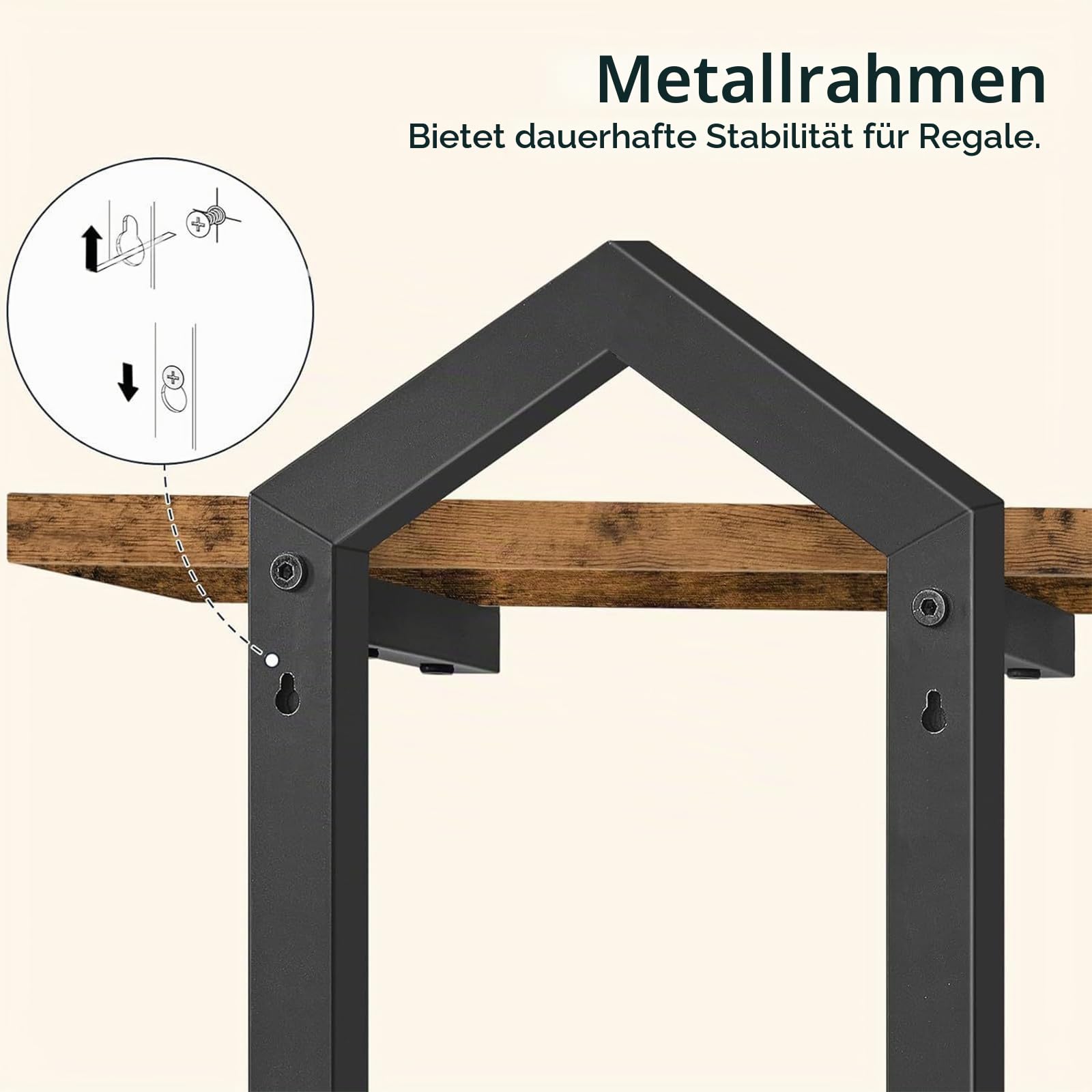 2er-Set Wandregal aus Holz und Metall, Schweberegal im Rauten-Design, Deko Regal für Wände, Vintage Hängeregal für Wohnzimmer, Schlafzimmer, Küche & Büro