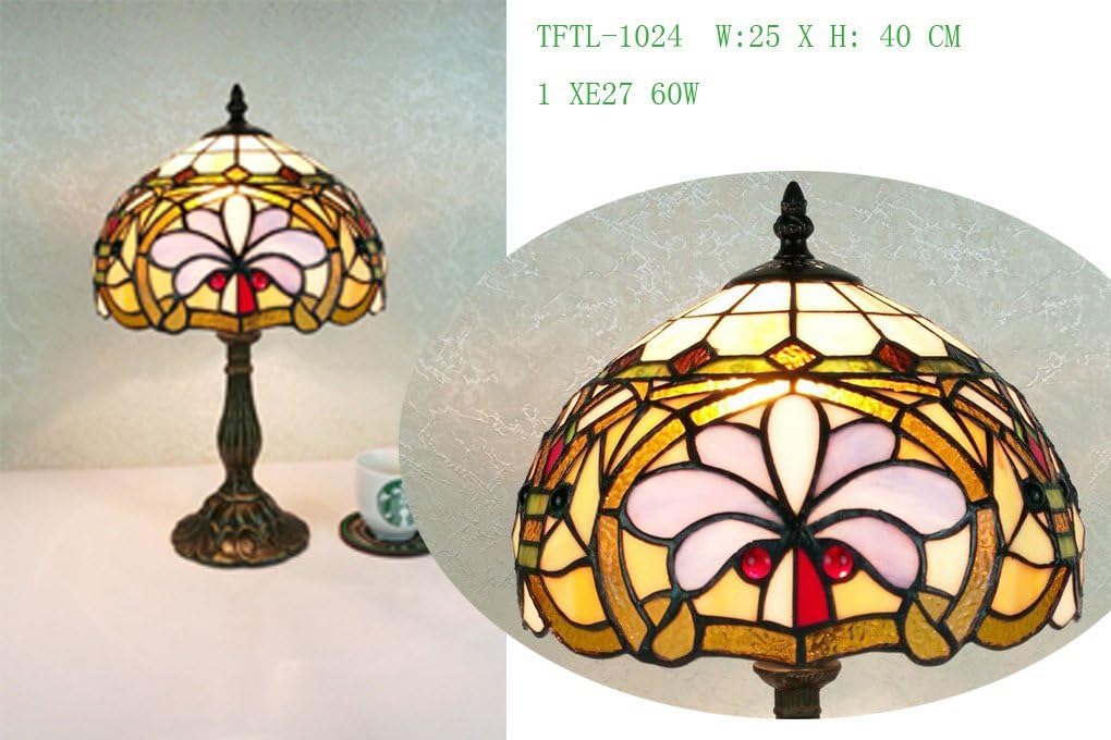 Beautiful Flower Design, Clear Jewels Effect Glass Tiffany Style Table Lamp