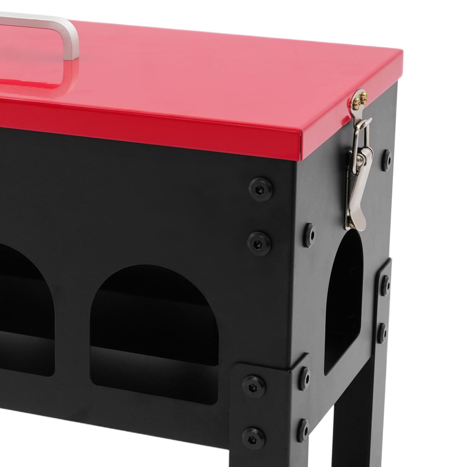 Comedero automático para pollos, 10 L, hierro, bebedero automático para pollos con 10 puntos de alimentación y tapa, accesorio grande para gallinas, comederos para aves de corral, pollos, patos