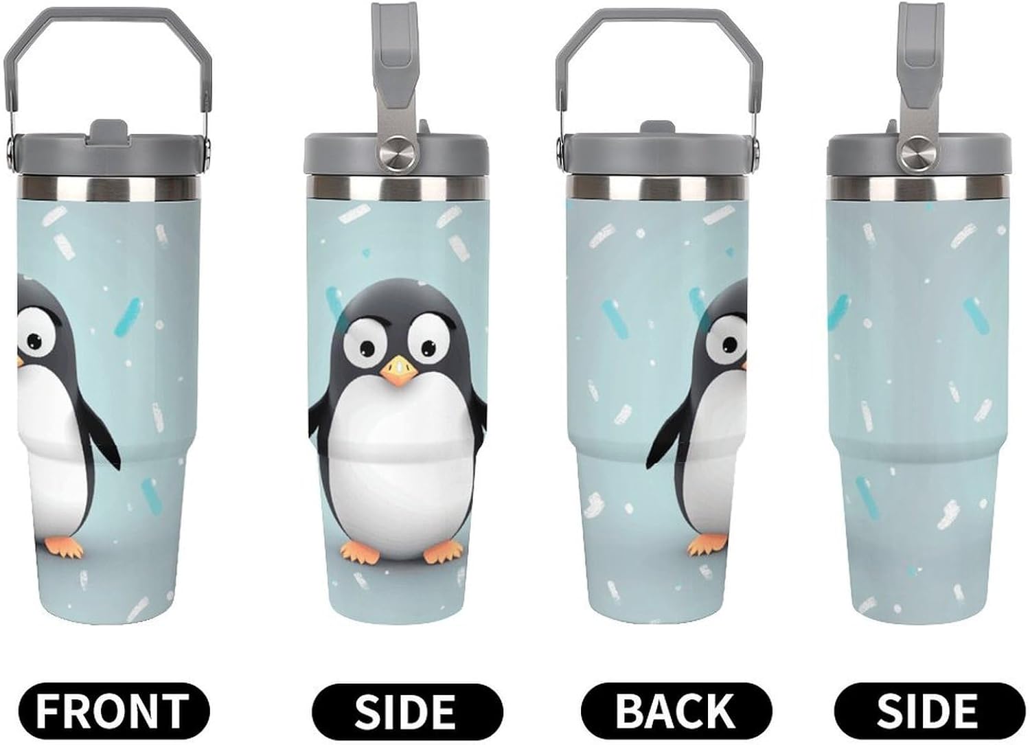 Cute Penguinm Water Bottle 30 Oz Fits Car Cup Holder,Insulated Coffee Mug Large Capacity Car Cups,Stainless Steel Double Wall Sport Bottle for Travel Sports Gym