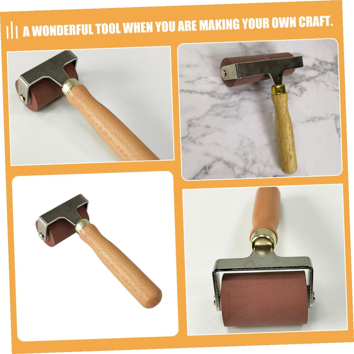 OSALADI Rubber Printmaking Roller with Ergonomic Wooden Handle Ink and Glue Applicator for Art Craft and Scrapbooking Lightweight and Comfortable Grip