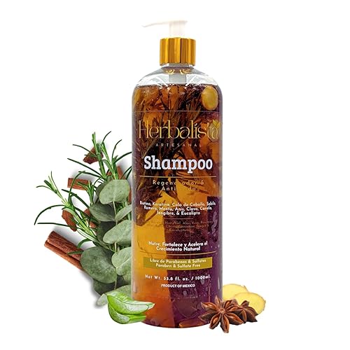 Nuevo Champú Herbal Viral 1000ml (33 fl oz) - Con Romero Real, Canela, Anís, Clavo, Aloe, Jengibre y Eucalipto - Fortalece, Regenera, Acelera el