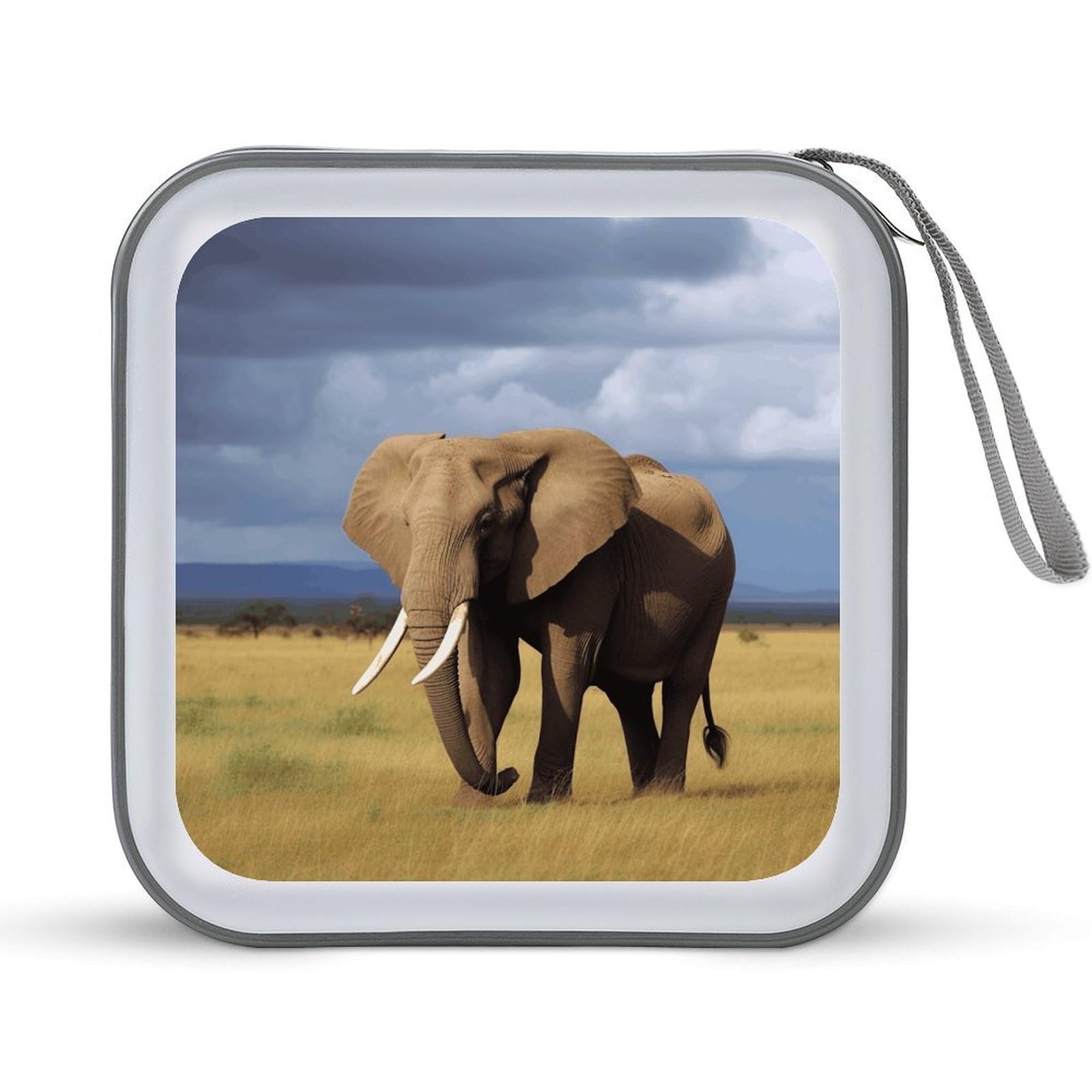 VstaDank Africa Grassland Elephant CD Case with Hand Strap Lightweight DVD Wallet Holder 40 Capacity CD/DVD Case Wallet Protective CD Wallet CD/DVD Portable Storage Binder for Car Home Office