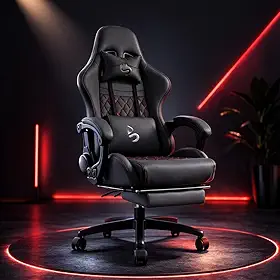 Cadeira Gamer de Escritório Ergonômica com Apoio para Pés, Reclinável, Almofadas Lombar e Pescoço, Base Nylon 50mm, Suporta 150kg (Preto)