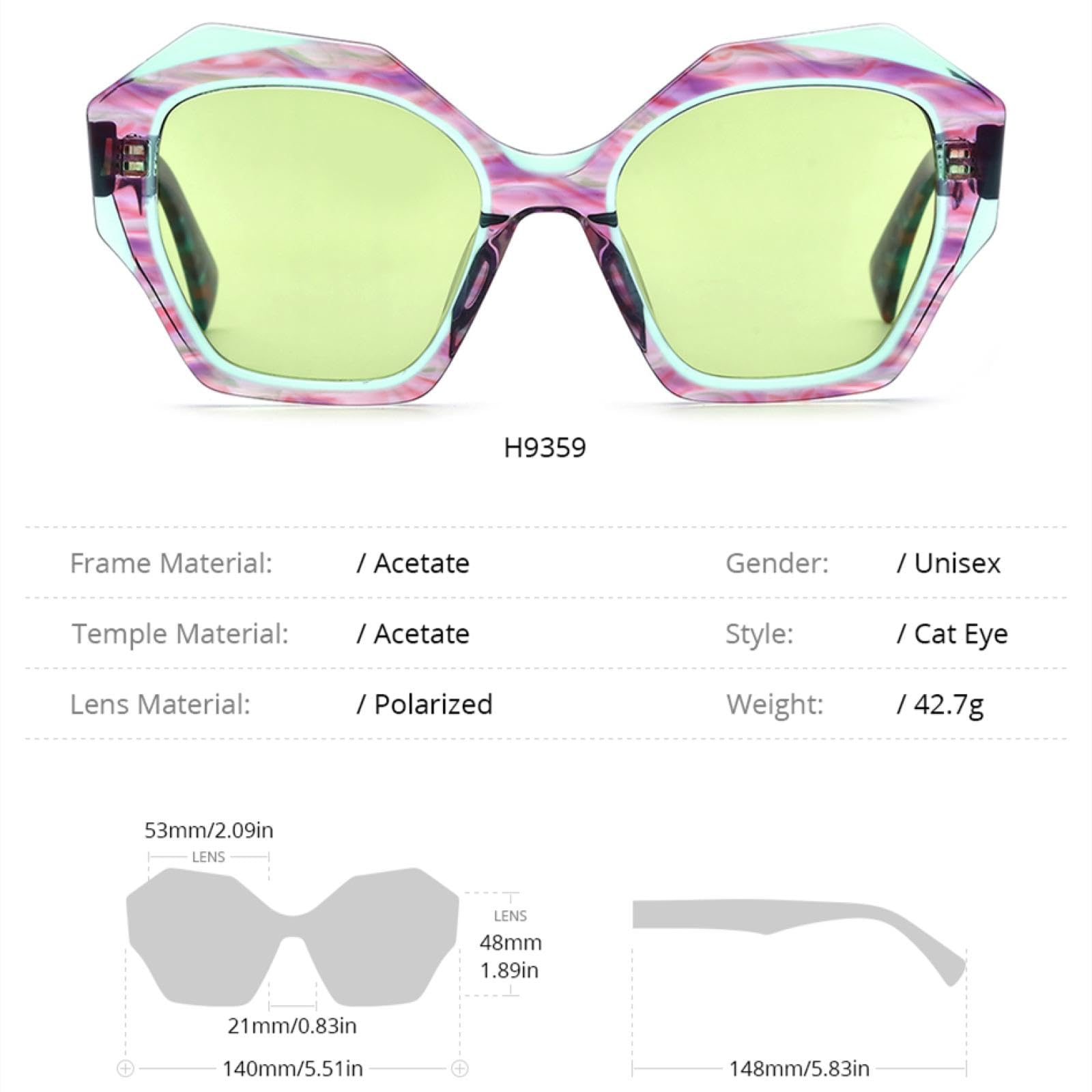 Gafas de sol polarizadas de acetato para mujer, gruesas, de gran tamaño