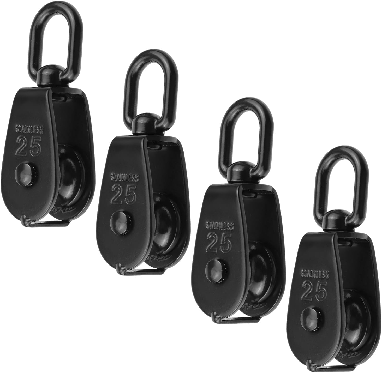 Antrader Single Pulley Block,304 Stainless Steel Lifting Wire Crane Pulley Roller Wire Rope Hanging Wire Towing Wheel,Black,4Pcs (M25)