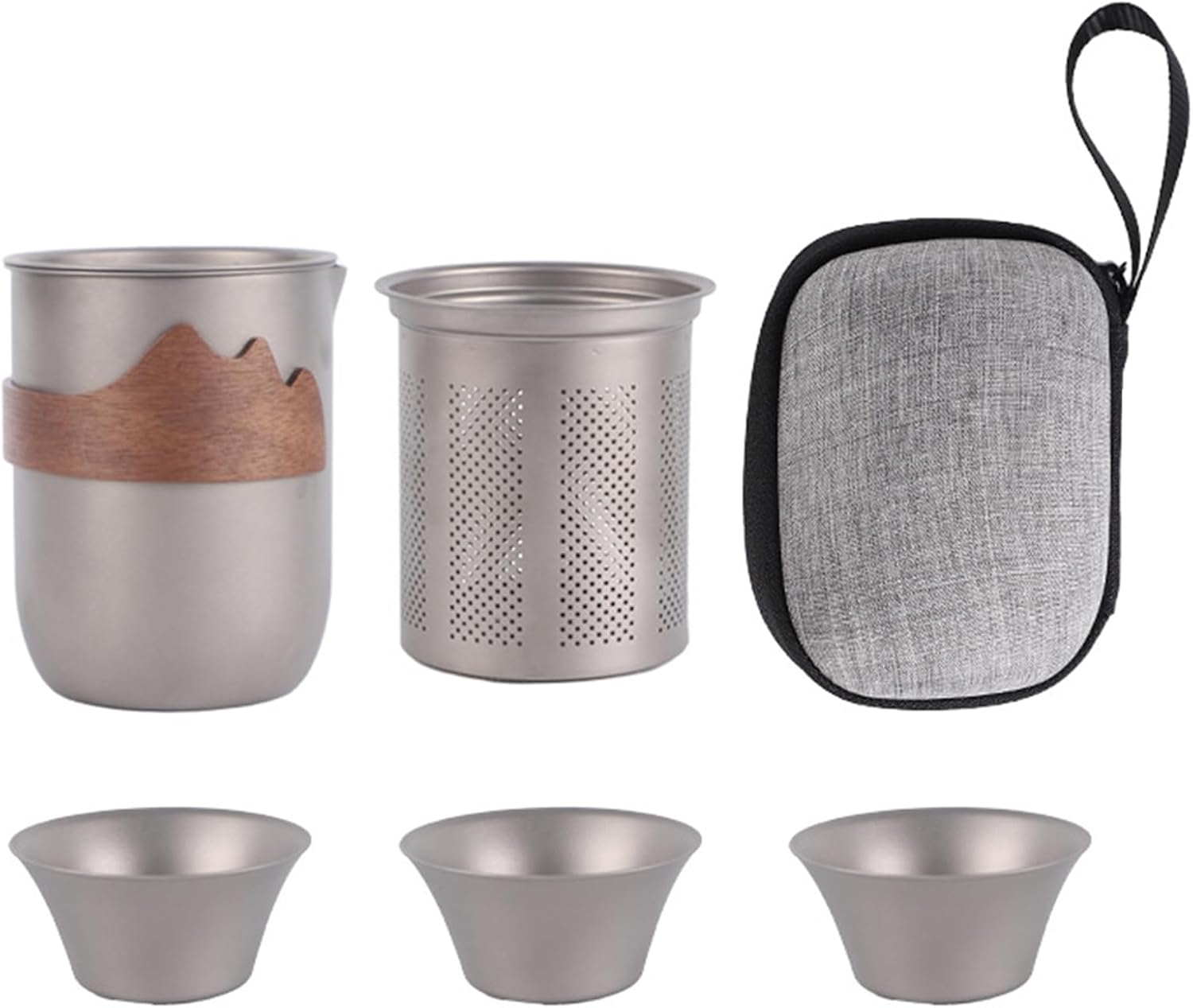 チタン製 旅行用 ティーセット,アウトドア キャンプ 茶器 | ストレーナー付き ティーポット | ハイカー キャンパー ピクニック