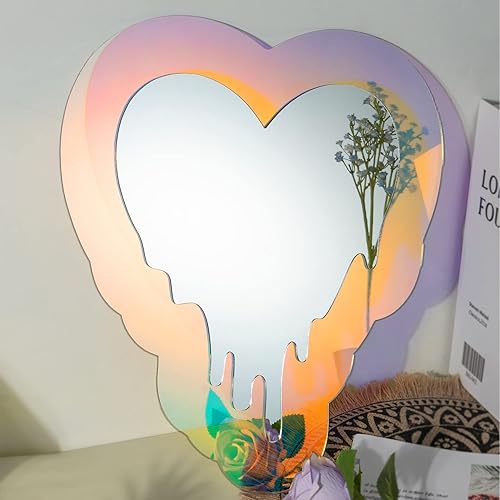 Espejo de acrílico ondulado irregular, arco iris, espejo retro estético amorfo para dormitorio, sala de estar, baño y entrada, estilo flor, 12.6 x