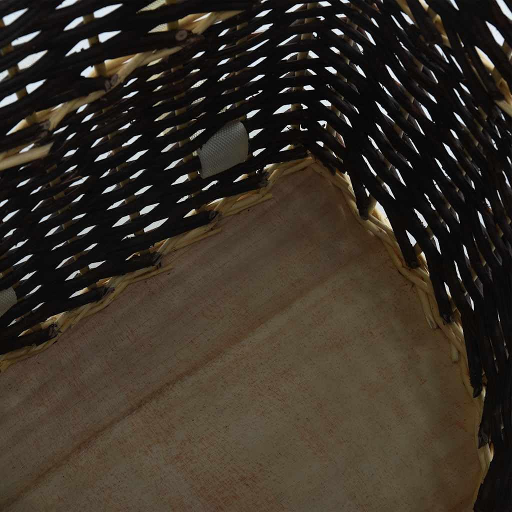 Cesto in legno di vimini naturale con tracolla e manici, 50 x 44 x 58 cm, rustico, versatile come scaffale per legna da ardere e contenitore in legno per interni, giardino, terrazza