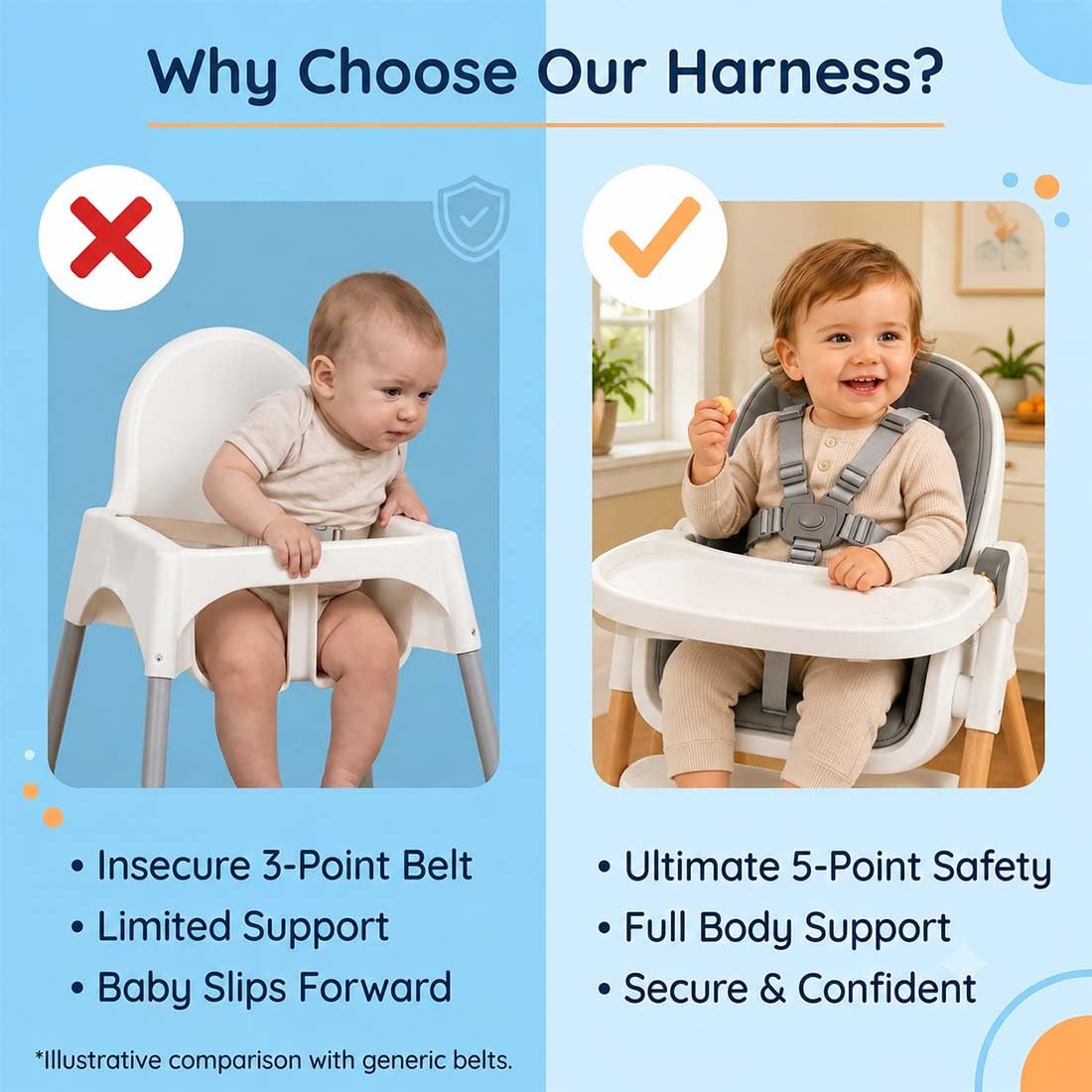 1 Pezzo Seggiolone Pappa, Cintura Sicurezza Universale Regolabile 5 Punti Per Bambini, Cinghie Passeggini E Seggiolini, Larghezza 2.5Cm, Colore Grigio Argento