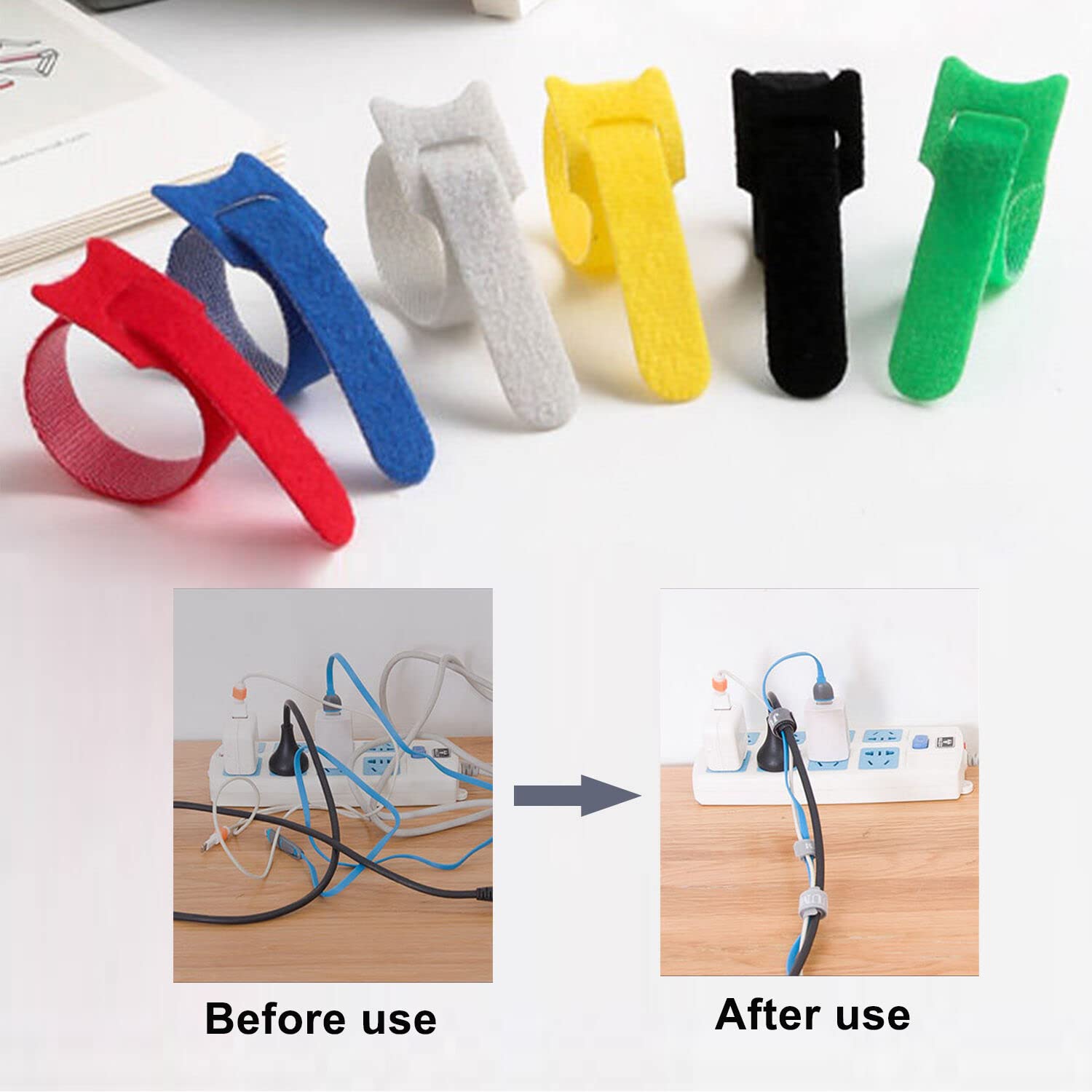 100pcs 6 Inch Adjustable Cord Ties, Fastening Cable Organizer Management Straps Hook Loop Cord Organizer Wire Ties, Green