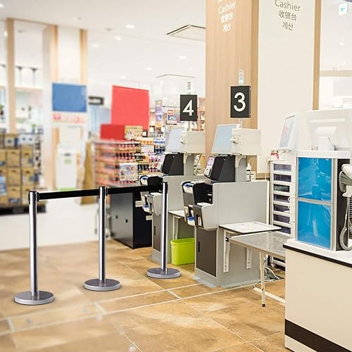 Miniatura 9 de Goplus 6 postes de anclaje, postes de acero inoxidable con cinturón retráctil de 6.5 pies, poste de cola de postes, barrera de control de multitudes