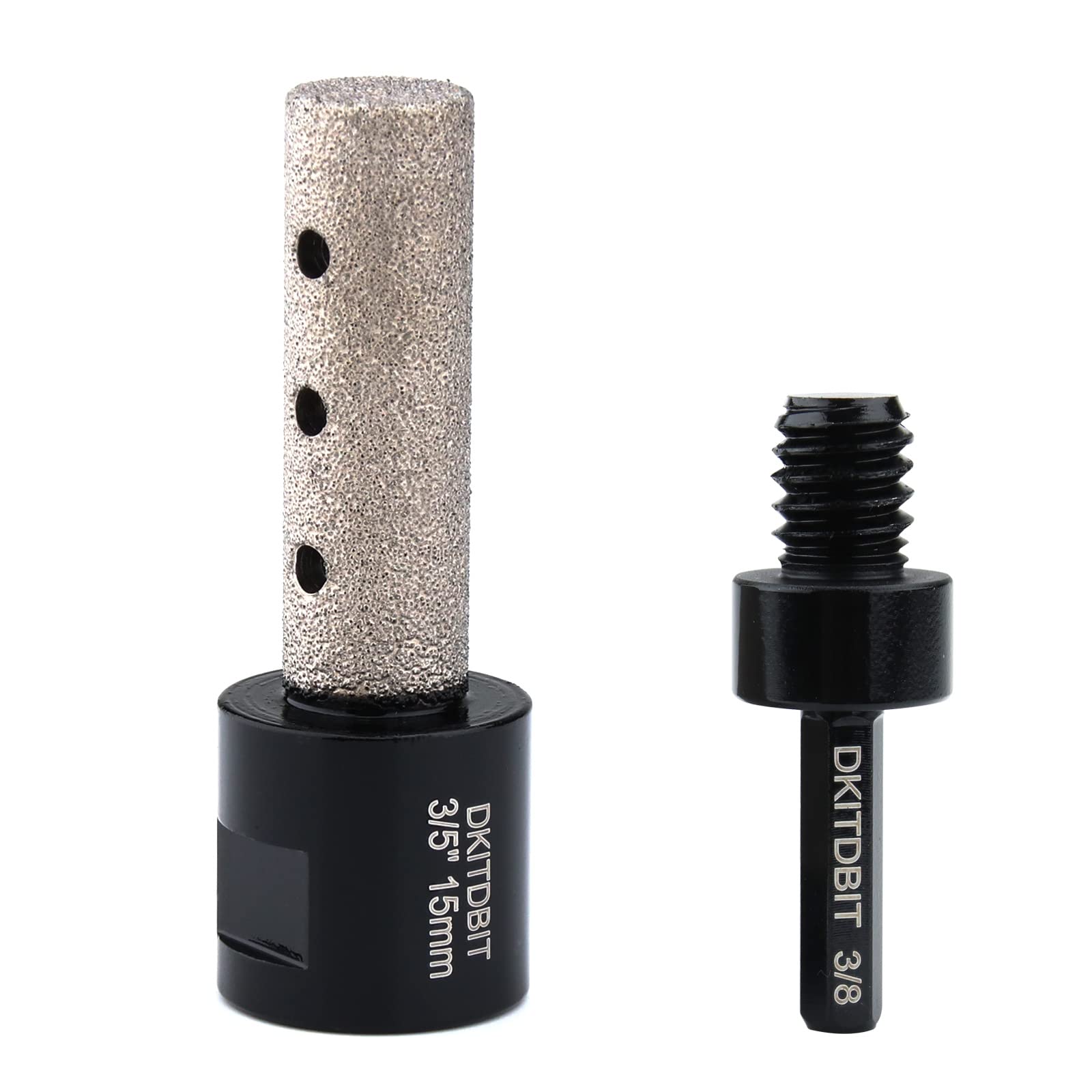 Diamond Coated Finger Bit, 3/5" Tile Milling Bit to Enlarge Polish Shape Holes Edges in Porcelain Ceramic Marble Granite Tile Countertop, with 5/8-11 Thread to 3/8" Hex Shank Adapter, Diameter 15mm