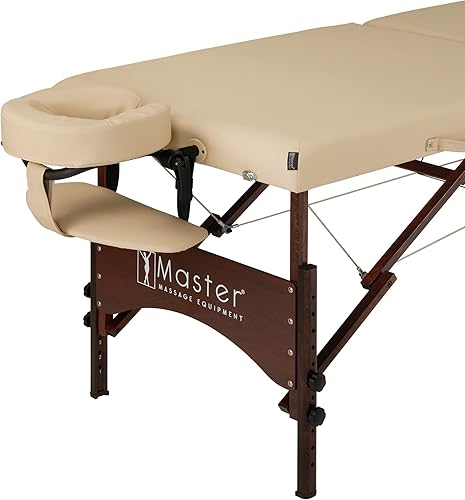 Miniatura 3 de Master Massage Mesa de masaje portátil Argo de 28 pulgadas en crema con patas de nogal, cama de spa para ejercicio y masaje de mesa, cama de belleza