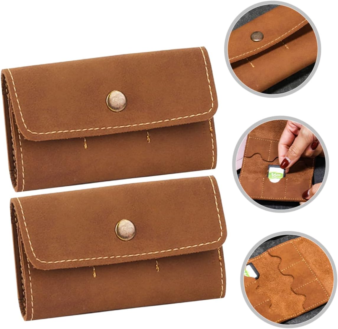 HOMSFOU 2pcs Retro PU Card Holder Case with Slots Lightweight Memory Card Storage Box for Safe Keeping and Easy Carrying for Computer and Gaming Use