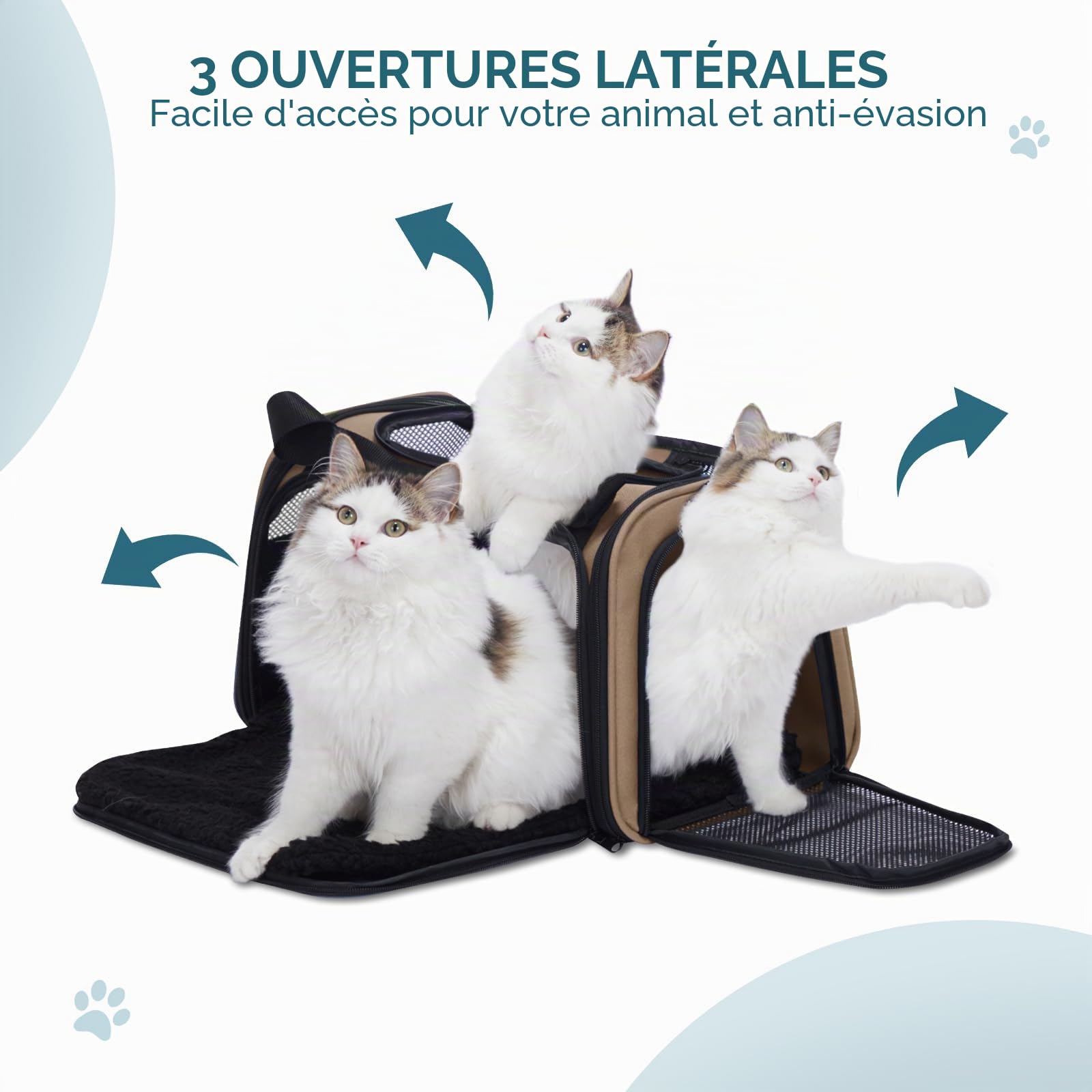 Petsfit Sac de Transport pour Chat et Petit Chien - Sac Transport Chat Léger avec Matelas Extensible et Sangle de Sécurité, Pliable et Aéré (S/Kaki)