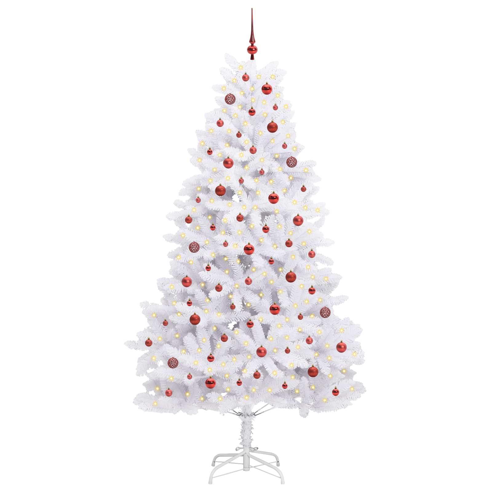 Sztuczna składana choinka, biała, 240 cm, z PCW i stali, z 300 czerwonymi diodami LED, 8 trybów, zasilanie USB, do użytku wewnątrz i na zewnątrz
