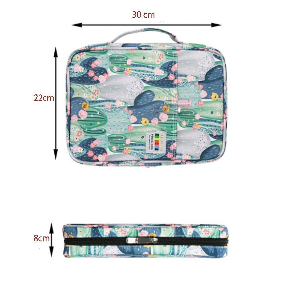 Trousse à crayons en nylon pouvant contenir 166 crayons de couleur ou 112 stylos gel avec fermeture éclair et grande fente pour étudiants ou artistes – Cactus