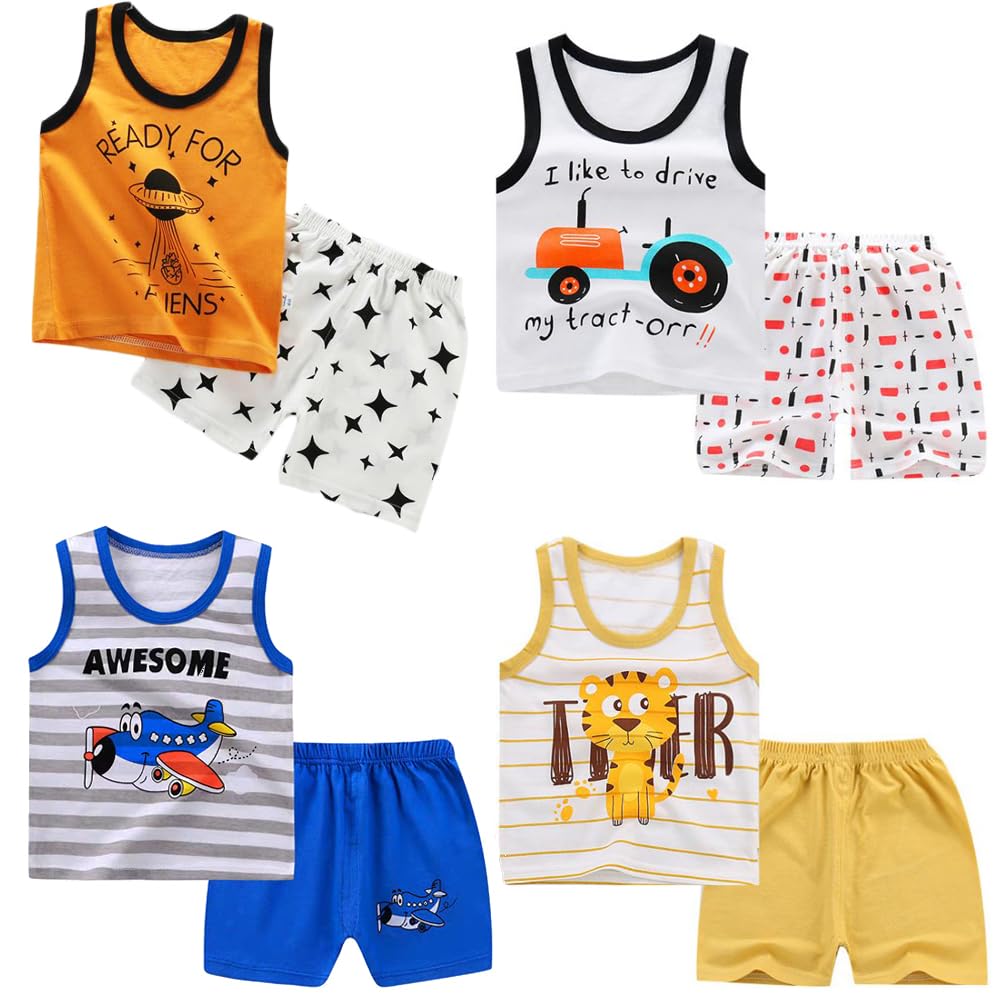 XM-Amigo 8 Piezas/4 Conjuntos Top sin Mangas y Pantalones Cortos para Niños y Bebés Varones 3 Meses-7 Años Camisetas sin Mangas Verano — view 10
