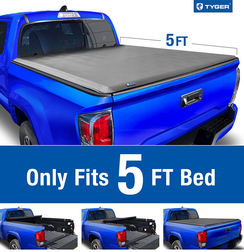 Tyger Auto T1 Soft Roll Up Truck Bed Tonneau Cover Compatible with 2005-2015 Toyota Tacoma | Fleetside 5' Bed (60") | TG-BC1T9036 , Black