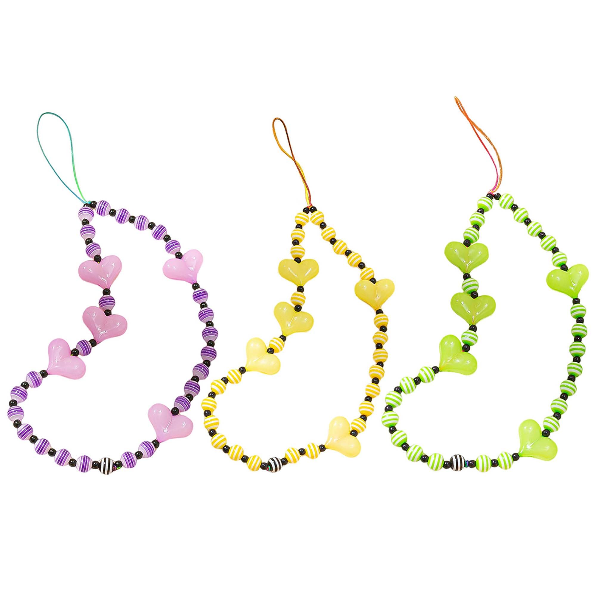 Staqlo 3PCS Handmade Heart Beads Phone Charm - Cute Colorful Phone Bracelet Lanyards and Wrist Straps zlax-245