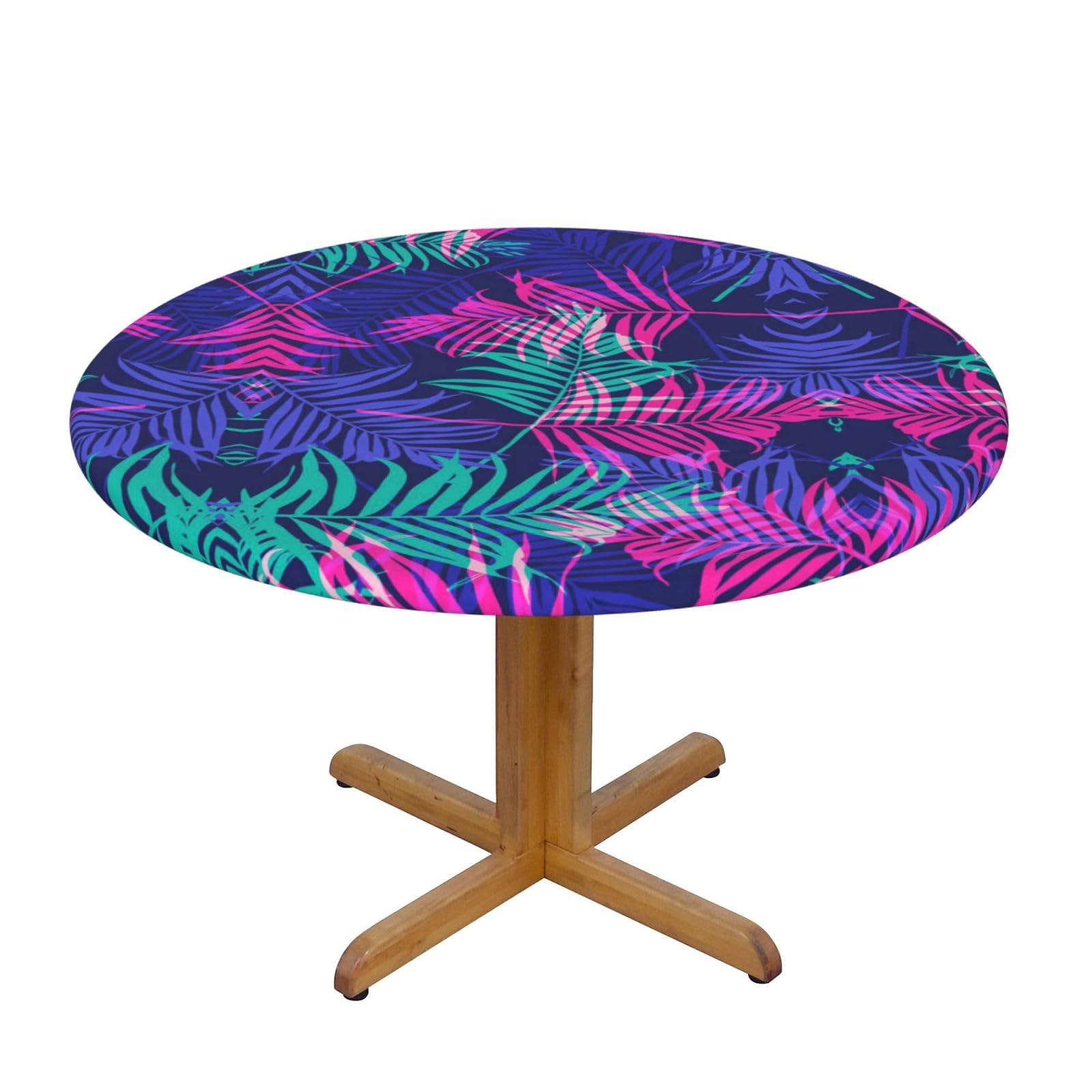 ESNAIUVCD Colorful leaves print Waterproof Round Tablecloth,Outdoor Table Cloth with Elastic Edged, Elastic Tablecloth Wipeable, Garden Table Cloth Suitable for sizes 90cm-140cm