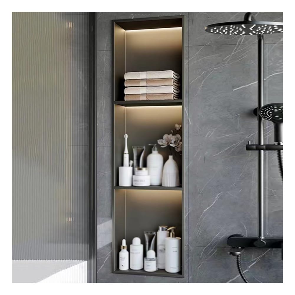 pujindu Wall Niche Shower Stainless Steel With LED Light, Embedded Shower Niche, Shower Niche Wall Insert, No Tile Needed For Bathroom Kitchen(Gray,90x28x12.5cm)