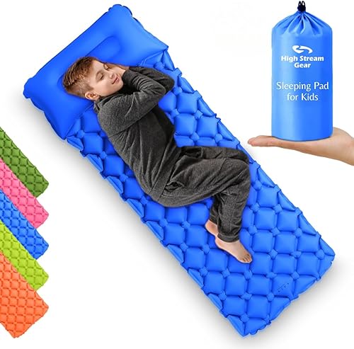 Almohadilla de dormir para niños para acampar con almohada, colchón de aire inflable para mochileros y viajes, tapete de dormir grueso para cuna,