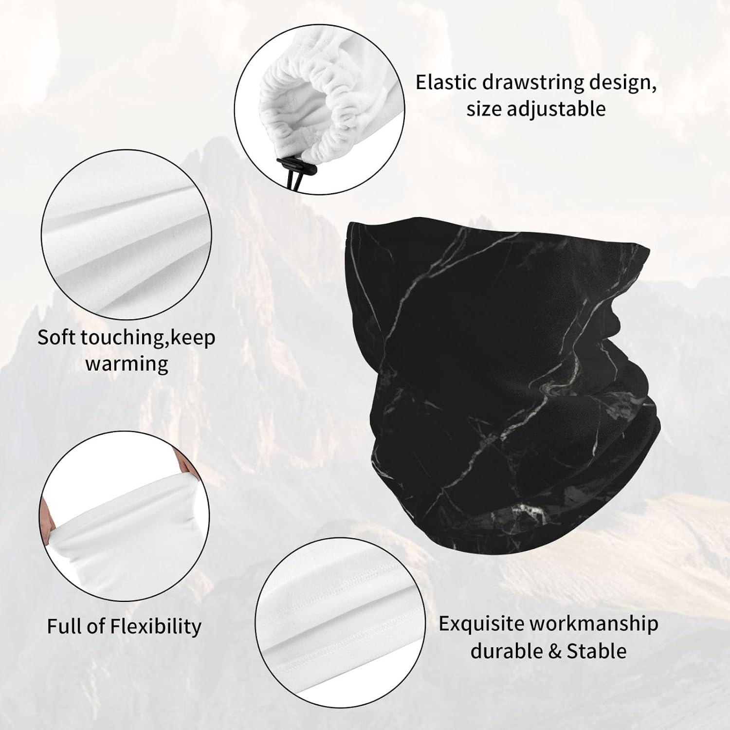 Winter Neck Warmer for Men Women, Black Marble Neck Gaiter UV Sun Protection Face Mask Windproof Cold Weather Face Cover Thermal Ski Mask Scarf for Outdoor Sports Bandana