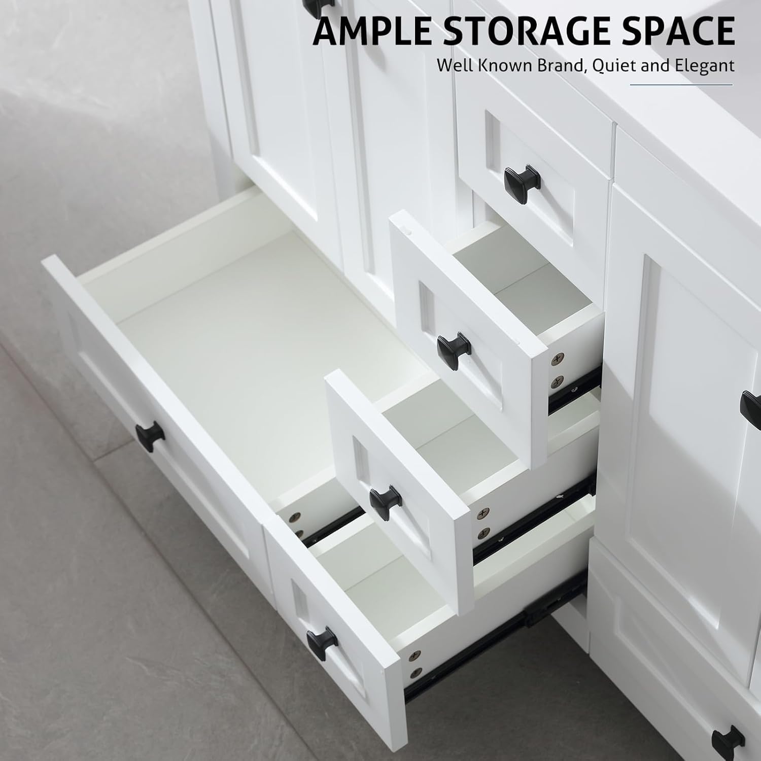 eclife 48" Bathroom Vanities with Sink Combo, Modern Thickened Wood Bathroom Storage Cabinet w/Undermount Double Sink, Matte Black Faucet Drain, Painted Surface, White