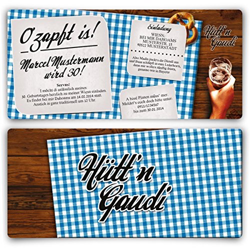 Einladungskarten zum Geburtstag (30 Stück) Hütt\'n Gaudi Frühschoppen O\'zapft is! Oktoberfest in Blau