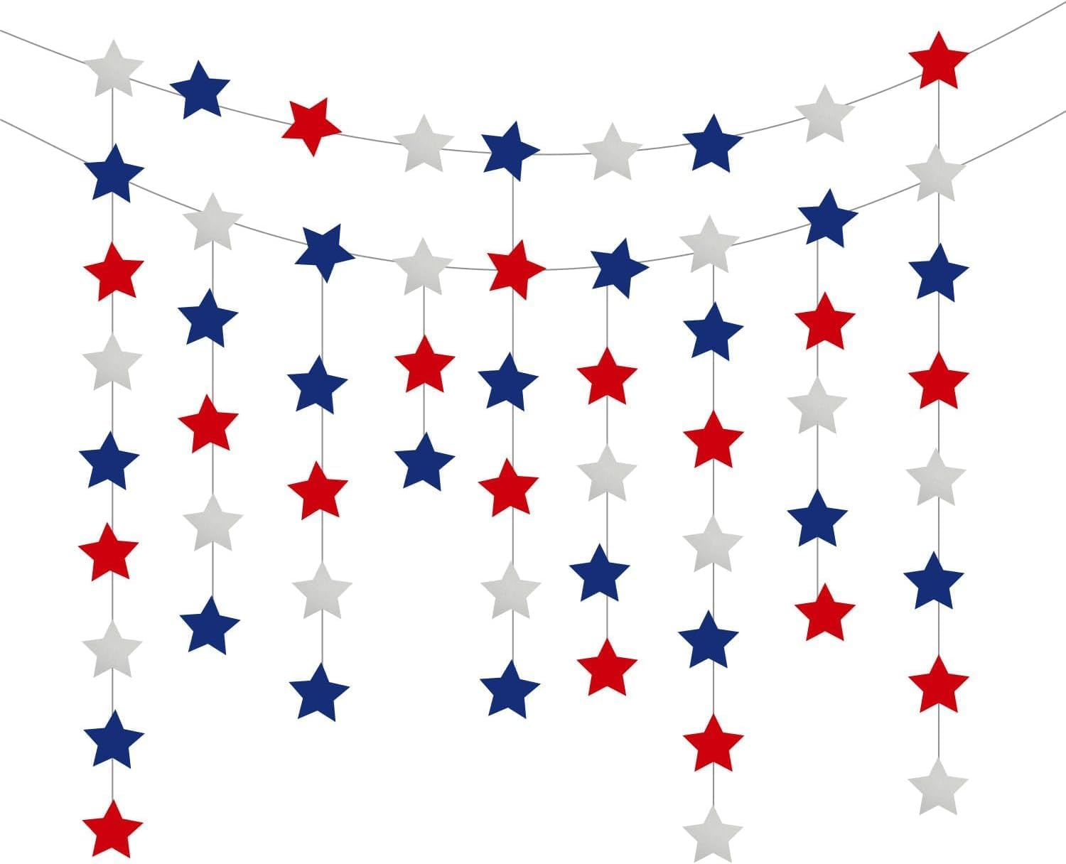 Patriotic Star Streamers Garland Red White Blue Bunting Banner Paper Hanging Decorations for 4th of July American Independence Day Labor Day Holiday Memorial Day Party Supplies (Number.1)