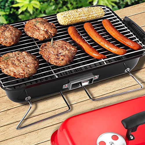 Portable Charcoal Grill, Tabletop Outdoor Barbecue Smoker, Small BBQ Grill for Outdoor Cooking Backyard Camping Picnics Beach by DNKMOR RED - Image 6