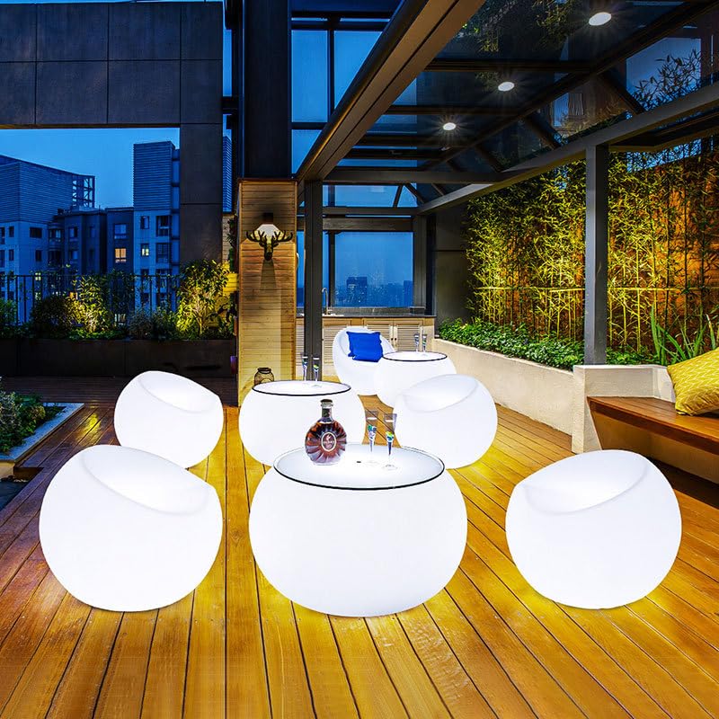 Silla LED brillante de 22 pulgadas, silla de luz LED iluminada con control remoto, asiento lateral redondo brillante de 16 colores cambiantes, taburetes bajos empotrados recargables con purpurina para 9