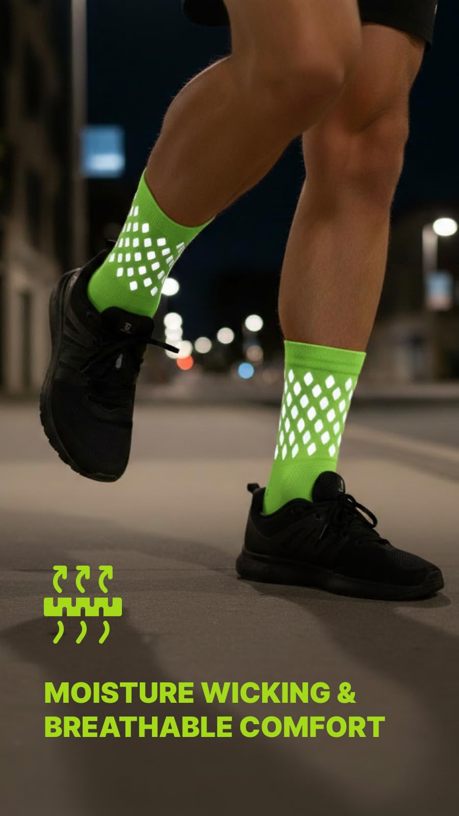 Calcetines reflectantes de ciclismo y correr - Equipo de running de seguridad nocturna, Amarillo-ventilado-3 pares, Large