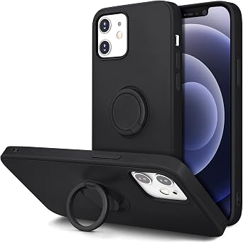 Hython Case for iPhone 12 Case & iPhone 12 Pro Case with Ring Stand, 360 Rotatable Ring Holder Magnetic Kickstand, Shockproof Rubber Protective Phone Case Cover with Inner Microfiber Lining, Black