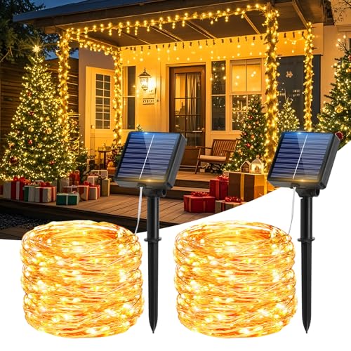 Hoteril Luci Solari Esterno, [2 Pacchi] 17M 150 LED Luci da Esterno Giardino IP65 Impermeabili 8 Modalità Filo di Rame Catena Luminosa Esterno Solare Decorative Per Festa, Matrimonio, Natale, Patio