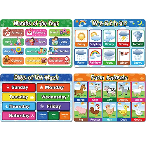 Image of Zubebe 4 Pieces Educational Preschool Placemats for Toddlers and Kids, Non Slip Washable Learning Reusable Baby Placemat for Nursery Home School Kindergarten Classroom Supplies
