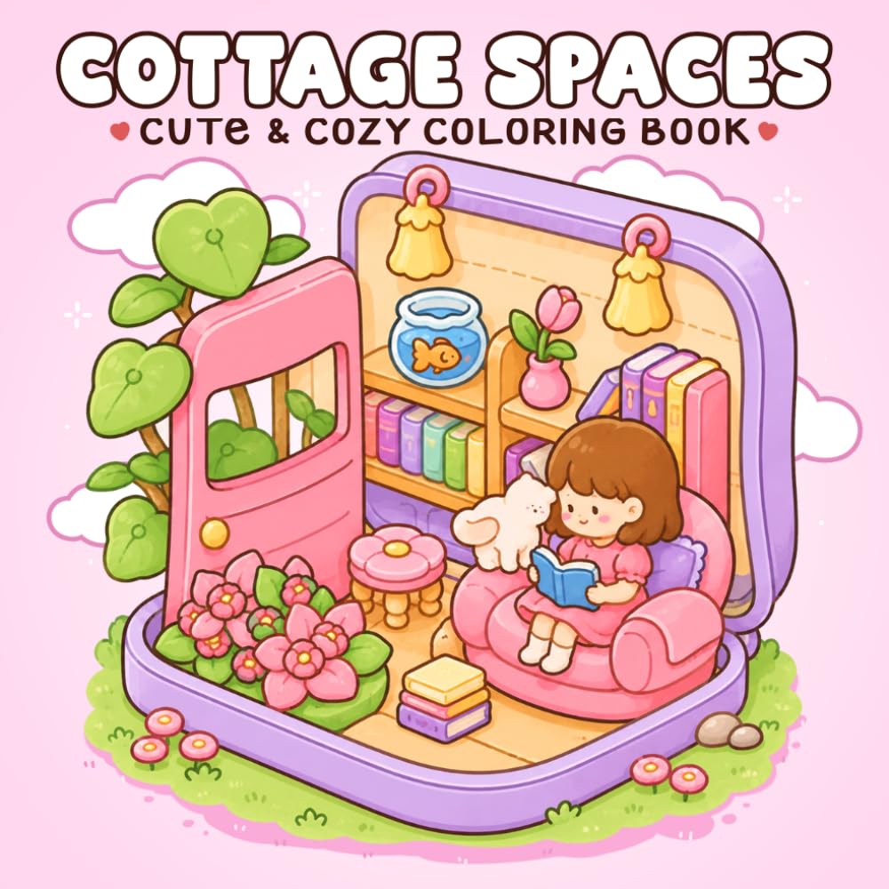 Cottage Spaces Coloring Book: Cozy Miniature Home Coloring Pages Featuring Tiny Rooms, Cute Decor, Relaxing Scenes for Teens and Adults to Unwind & Relax