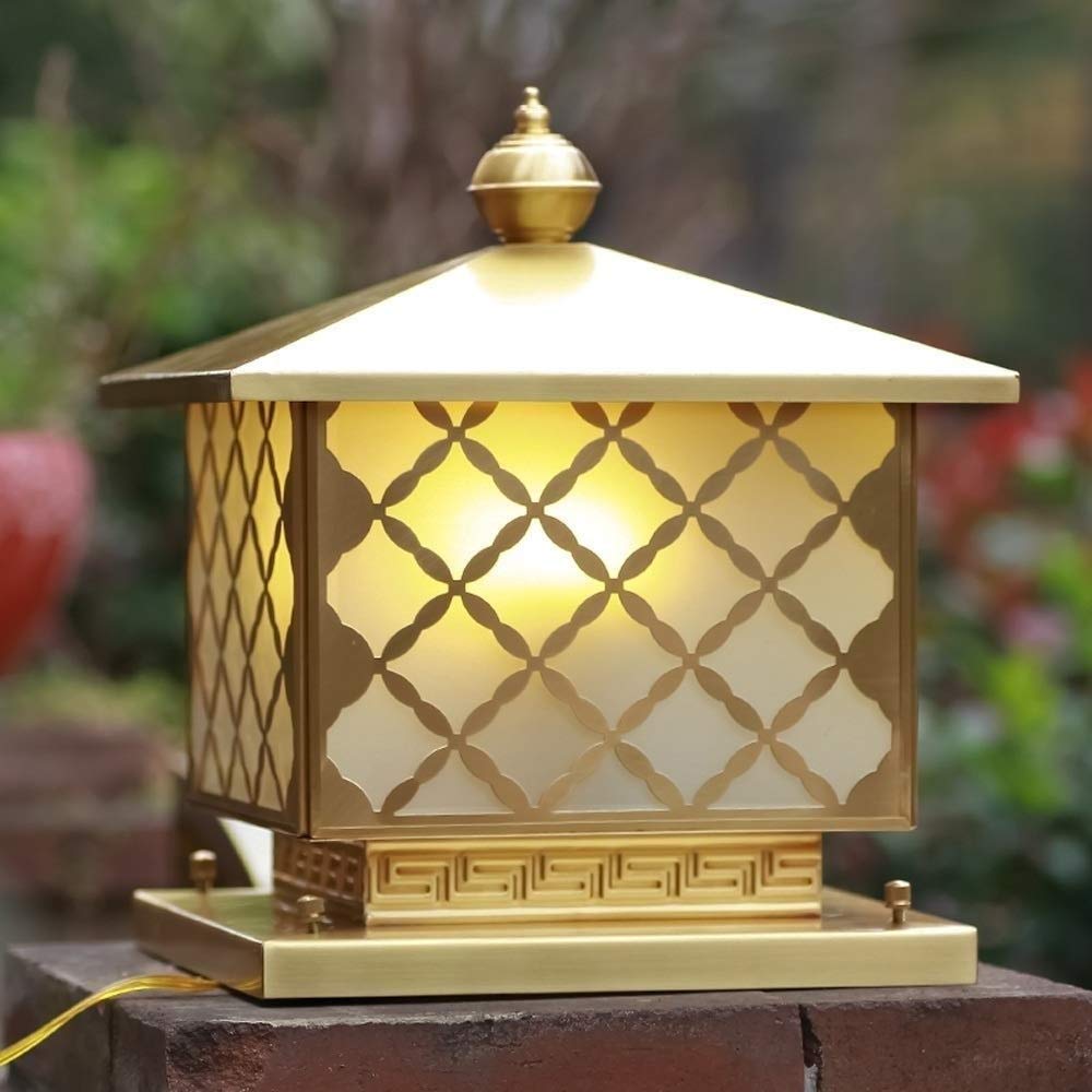 QUSYZD Post Lights Outdoor,Ip54 Square Antirust Exterior Glass Post Pillar Lantern Contemporary Collection Antique Retro Gate Column Lights For Lawn Garden Porch Path Lighting,Onecolor-Height: 34cm
